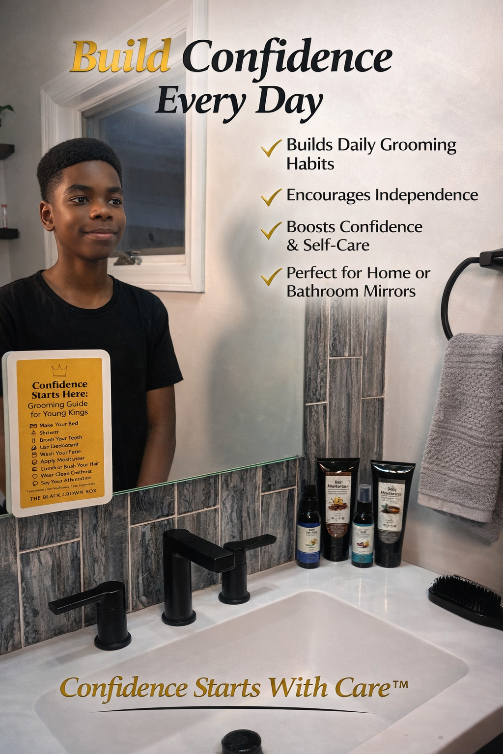 Daily Grooming Routine Mirror Cling for Boys – Confidence Habit Chart