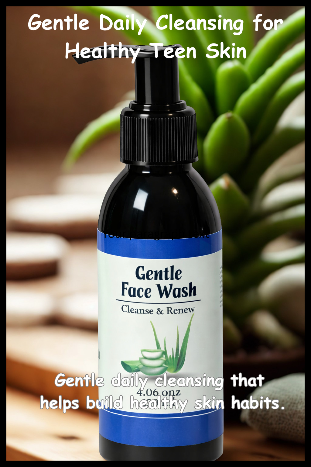 Gentle Face Wash for Teen Boys with Aloe Vera & Tea Tree Oil – Daily Facial Cleanser – 120 ml