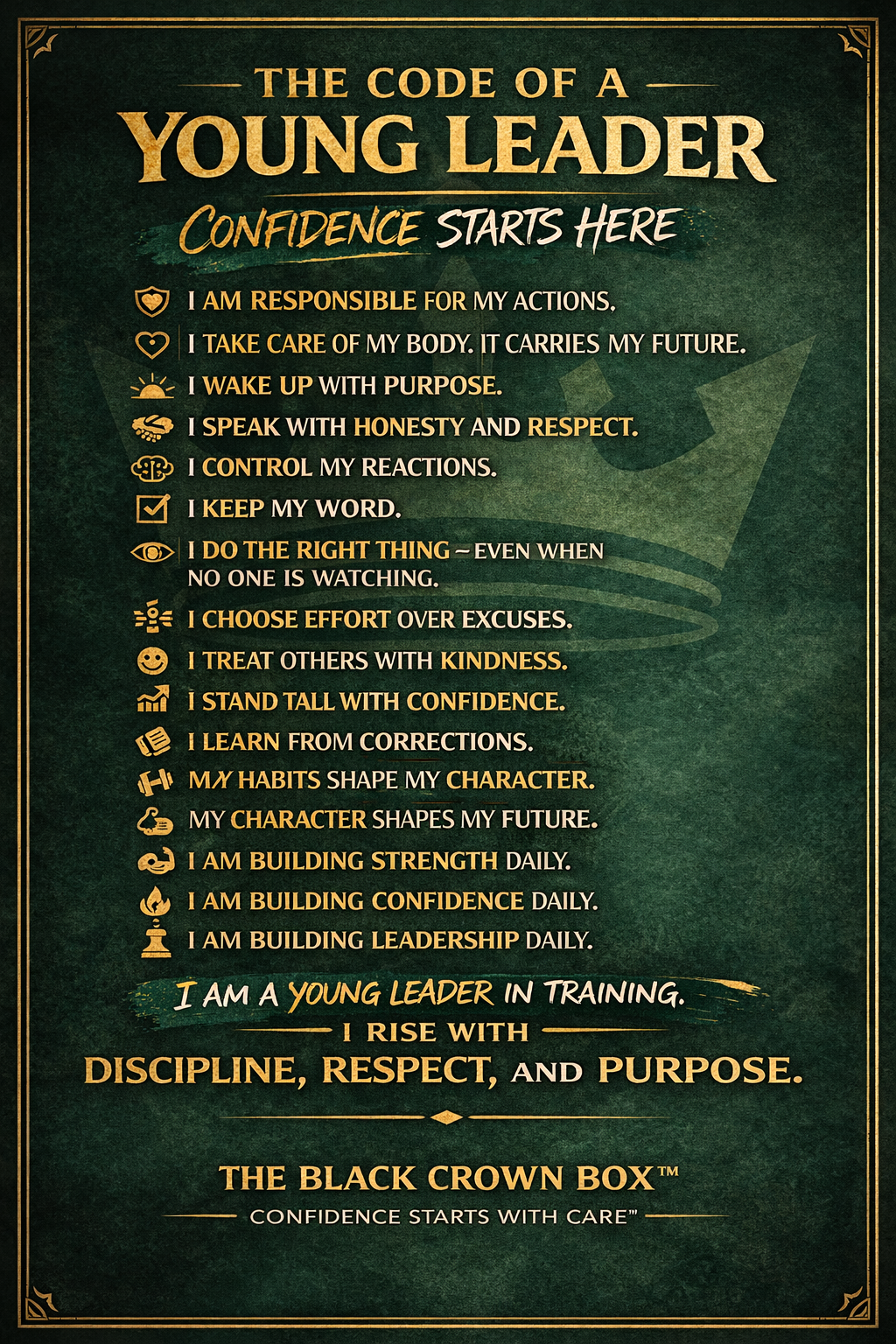 The Code of a Young Leader™ Motivational Wall Poster | GOODVIBRA Empowerment Series | The Black Crown Box