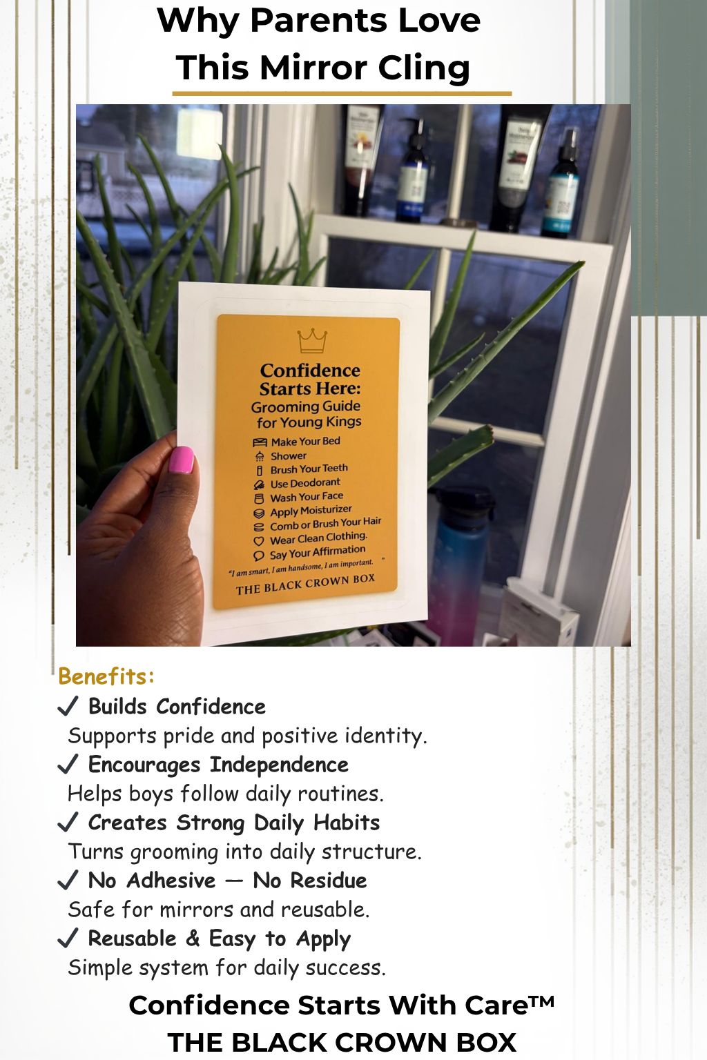 Daily Grooming Routine Mirror Cling for Boys – Confidence Habit Chart